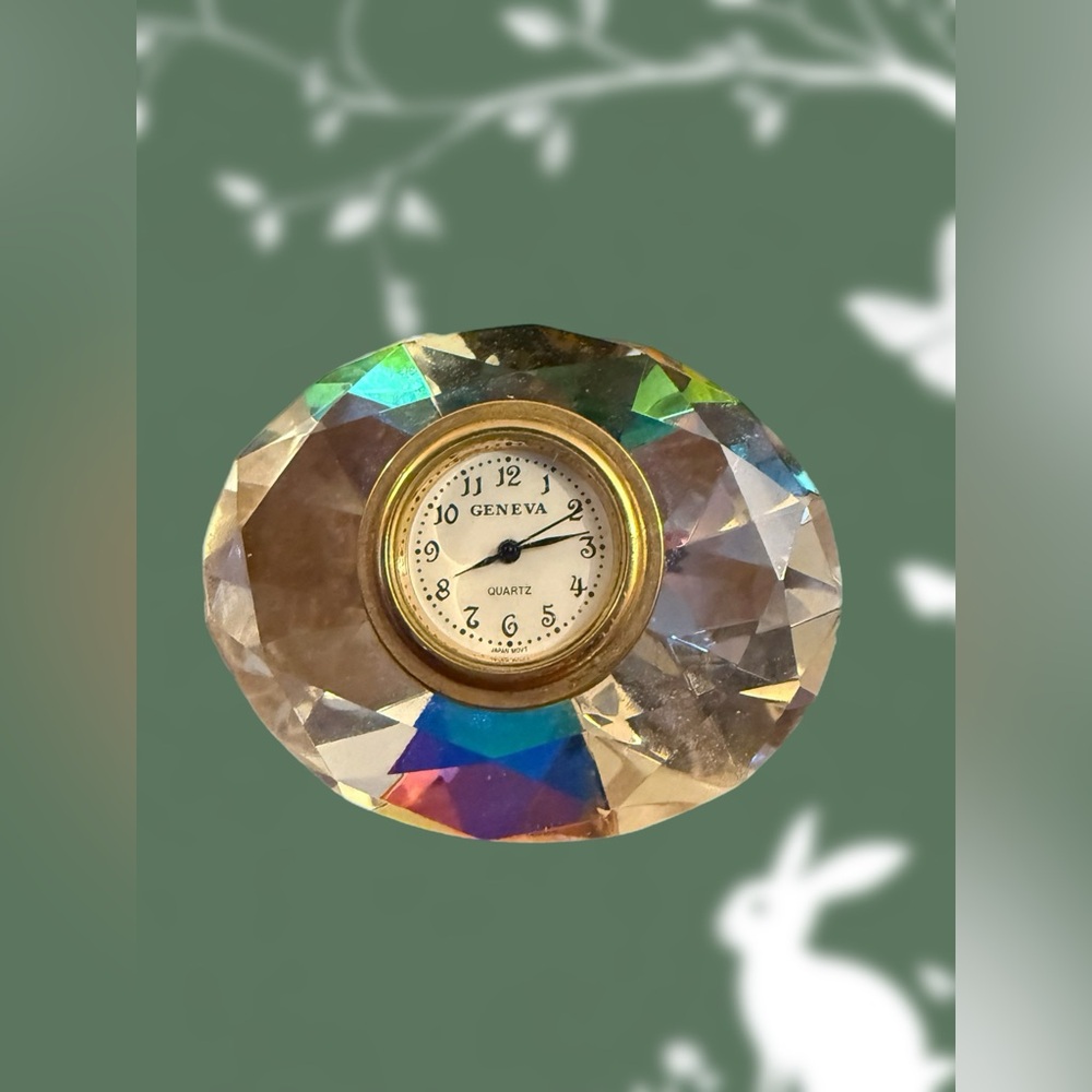 Geneva Clear Crystal Faceted Boudoir Clock with Gold Bezel Needs New Battery
